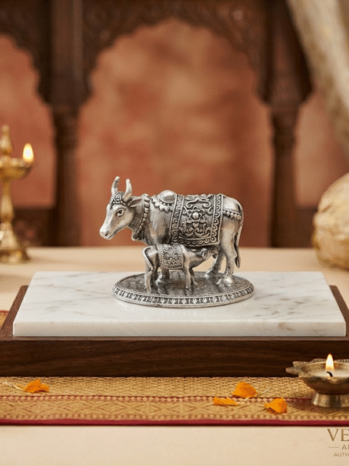 92.5 Pure Silver Cow Calf Antique 3D Idol