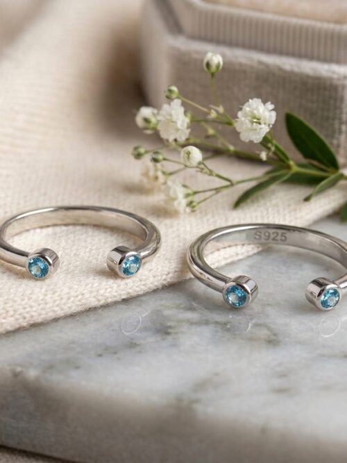 Pure Silver Front Opening Blue Stone Toe Ring