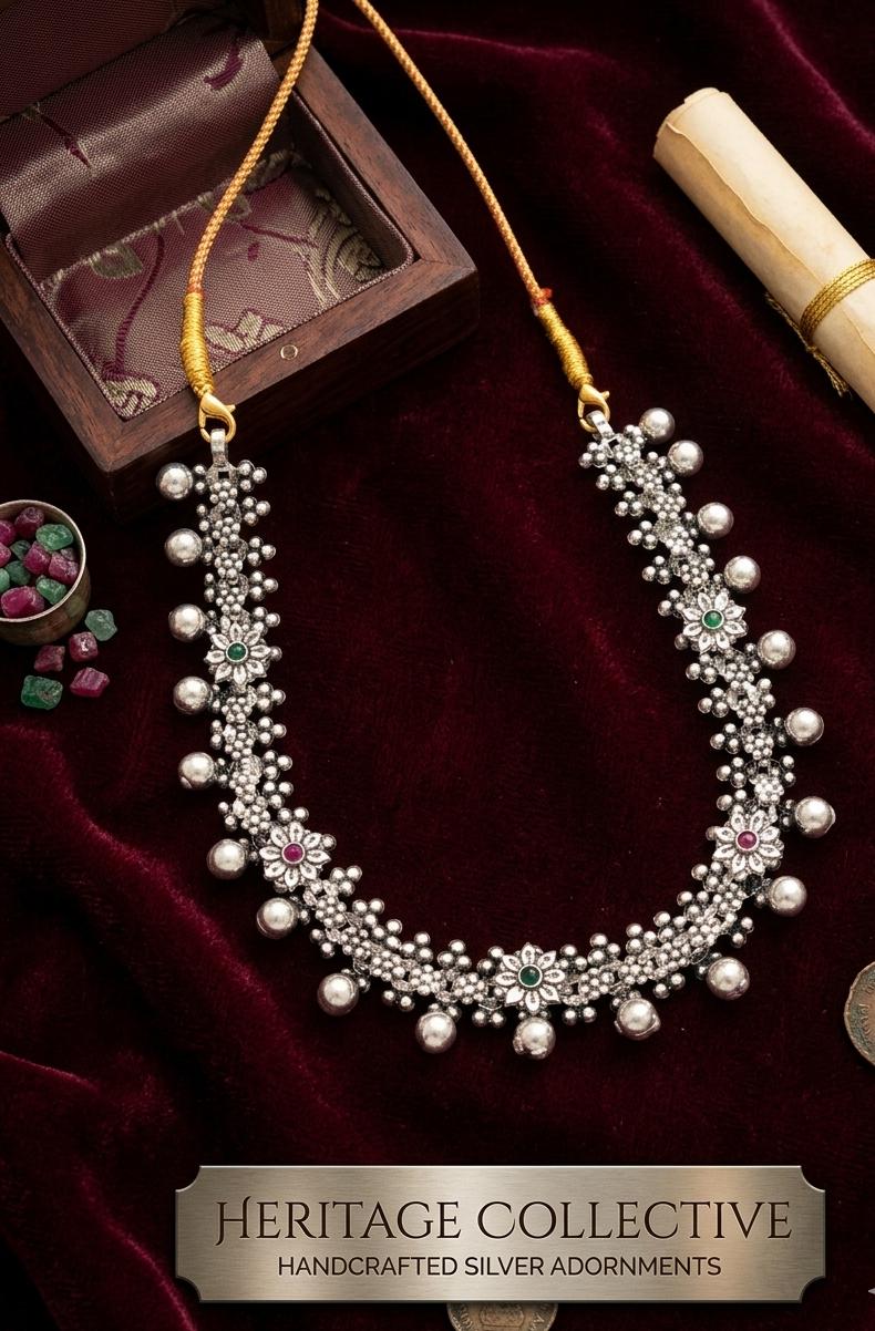 92.5 Pure Silver Oxdised Short Necklace