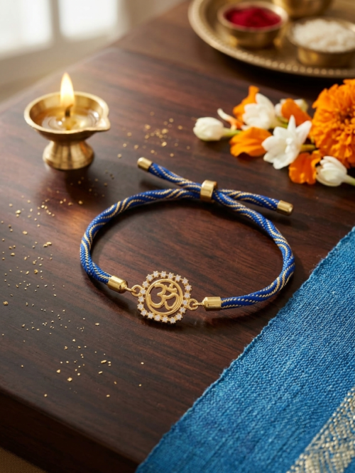 Silver Om Gold Polish Rakhi