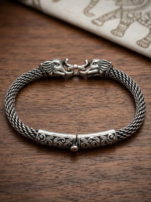 Sterling Silver Dual Elephant Bracelet