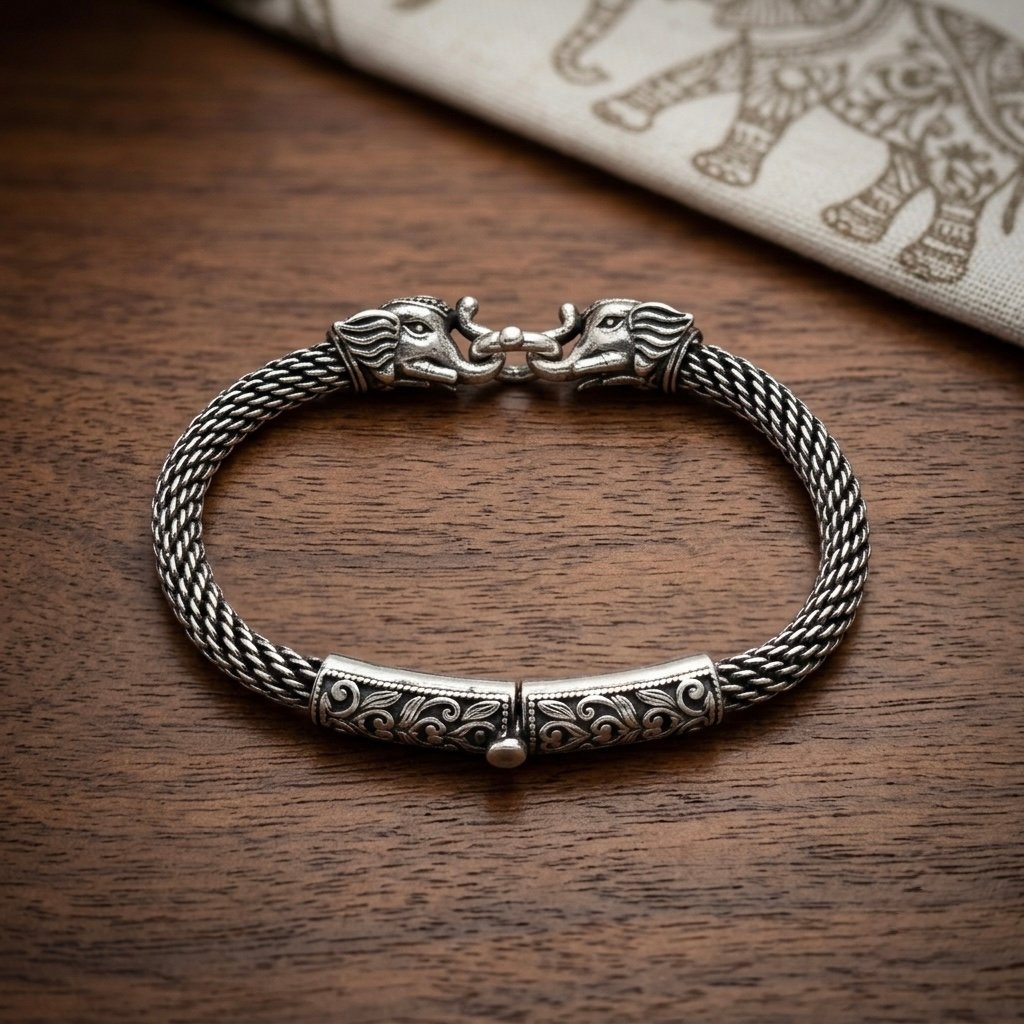 Sterling Silver Dual Elephant Bracelet