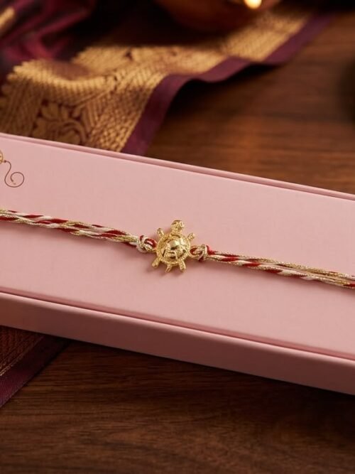 Pure Silver Gold Plating Tortoise Symbol Rakhi