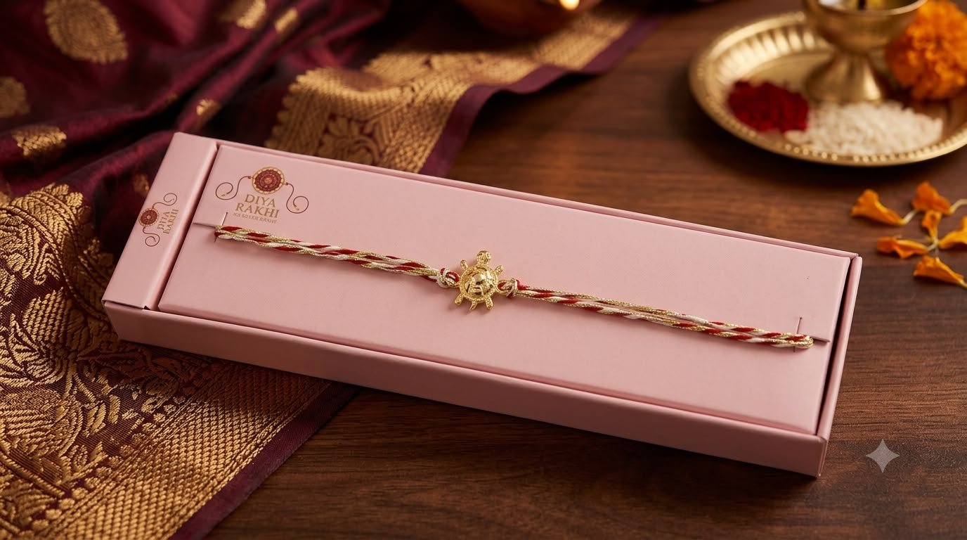 Pure Silver Gold Plating Tortoise Symbol Rakhi