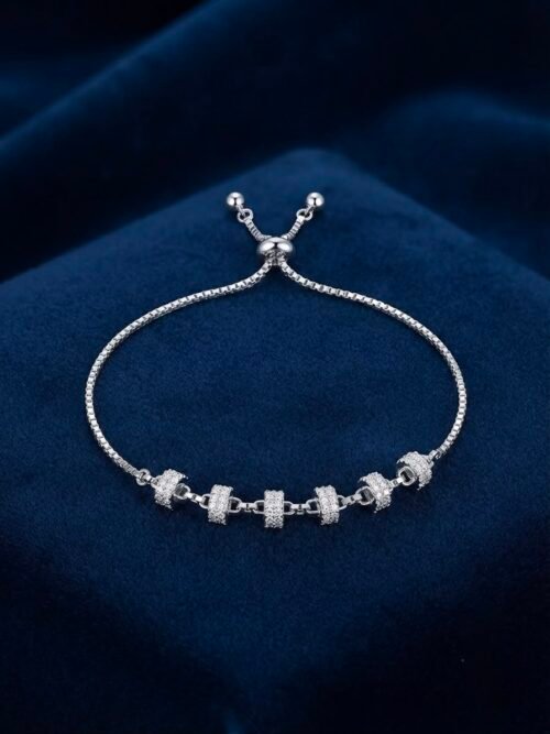 925 Sterling Silver Adjustable CZ Charm Bracelet for Women with Sparkling Cubic Zirconia
