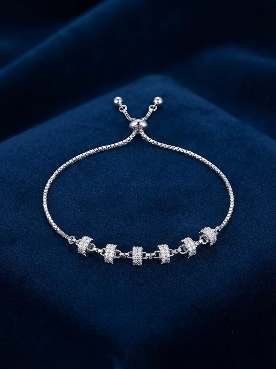 925 Sterling Silver Adjustable CZ Charm Bracelet for Women with Sparkling Cubic Zirconia
