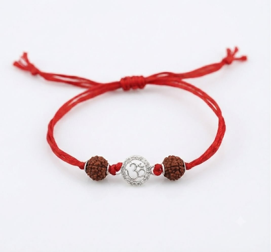 92.5 Silver Om Rakhi with Rudraksha Beads - Image 2