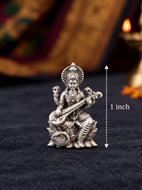 92.5 Pure Silver Saraswati Devi 3D Idol