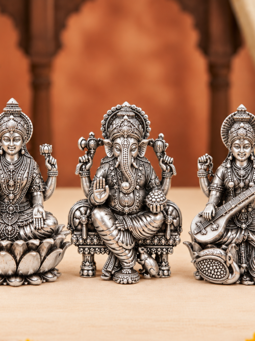 Pure Silver Lakshmi Ganesh Saraswati Idol