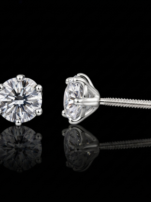 Pure Silver Round Solitaire Back Stud Earring