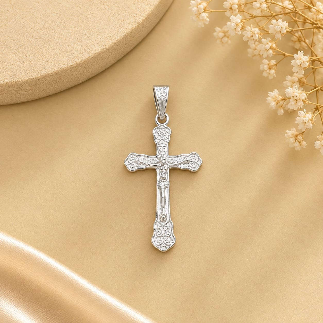 92.5 Pure Silver Cross With Jesus Pendant
