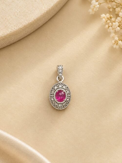 Pure Silver Marcasite Ruby Stone Pendant