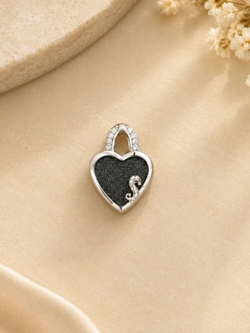 92.5 Pure Silver Black Shimmer Heart Pendant