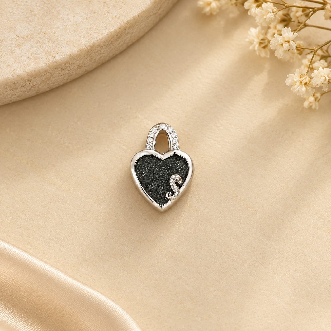 92.5 Pure Silver Black Shimmer Heart Pendant