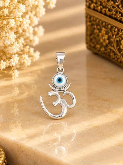 92.5 Pure Silver Om Pendant With Evil Eye Symbol