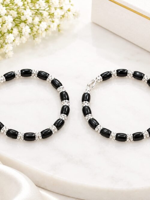 Pure Silver Black Bead Kada