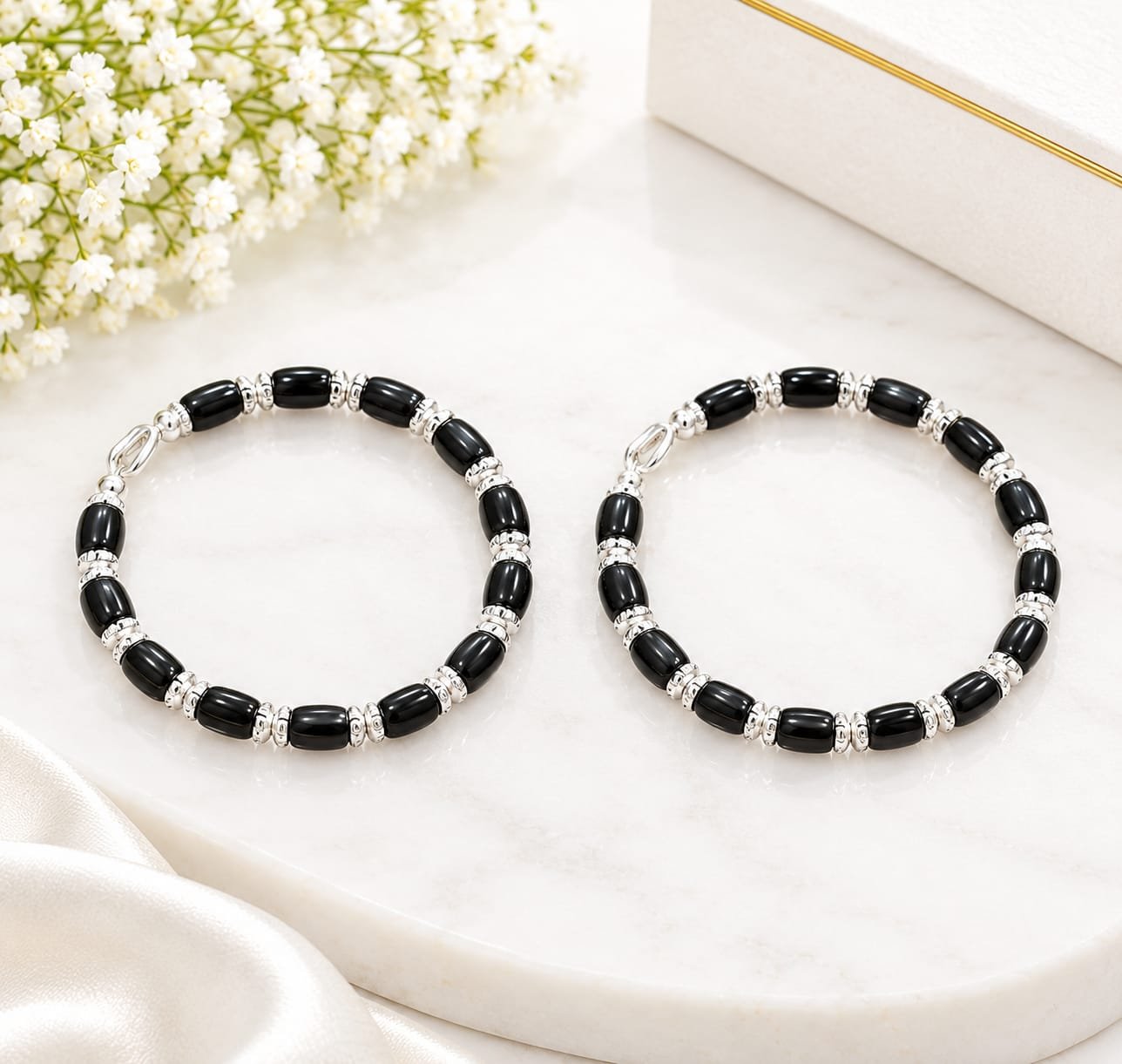 Pure Silver Black Bead Kada