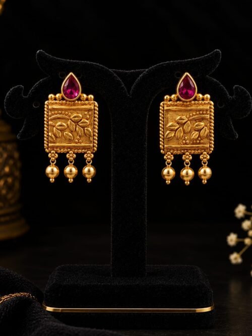92.5 Pure Silver Regal Ruby Square Earrings