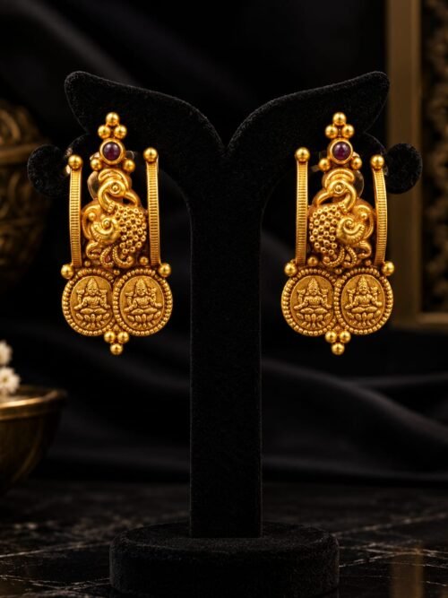 Pure Silver Lakshmi Peacock Temple Earring