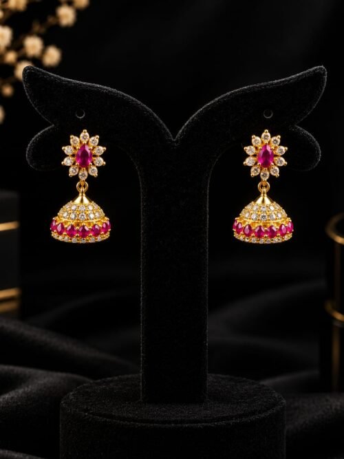 Pure Silver Ruby Bloom Jhumka