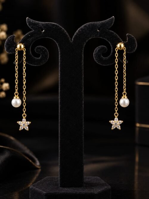 Pure Silver Gold Plated Pearl Star Dangler
